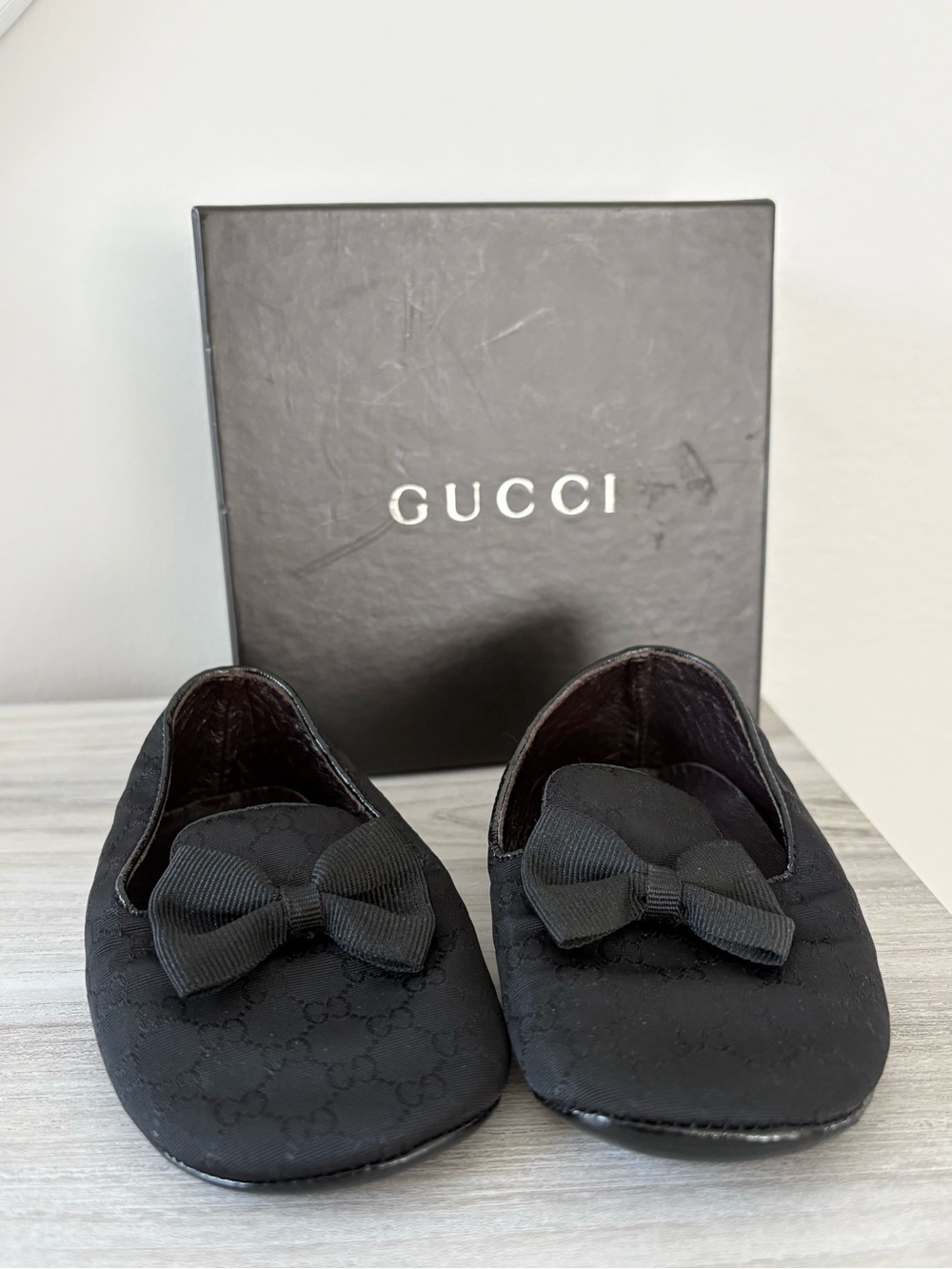 Gucci BABY Black Bow Slip-On Ballet Flats